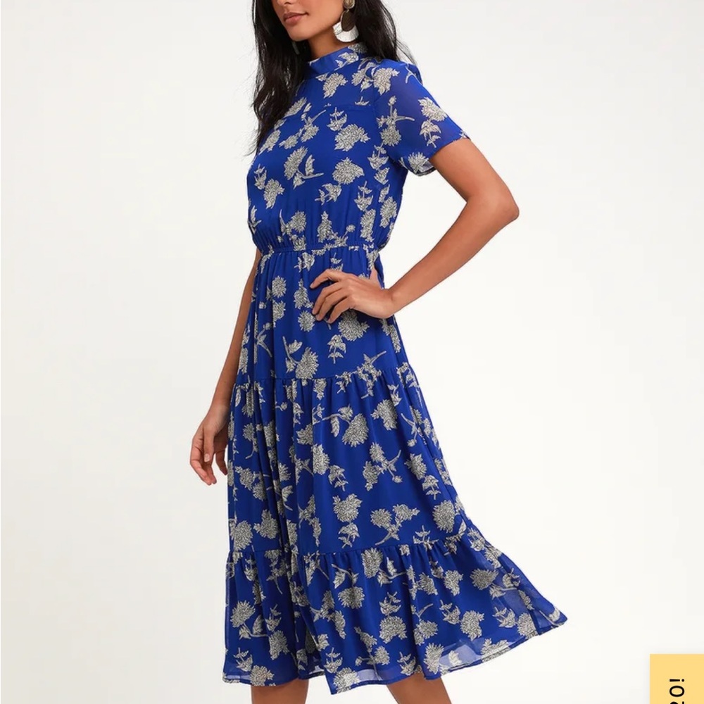 Lulu’s Floral Dressed Up Royal Blue Floral Print Midi Dress